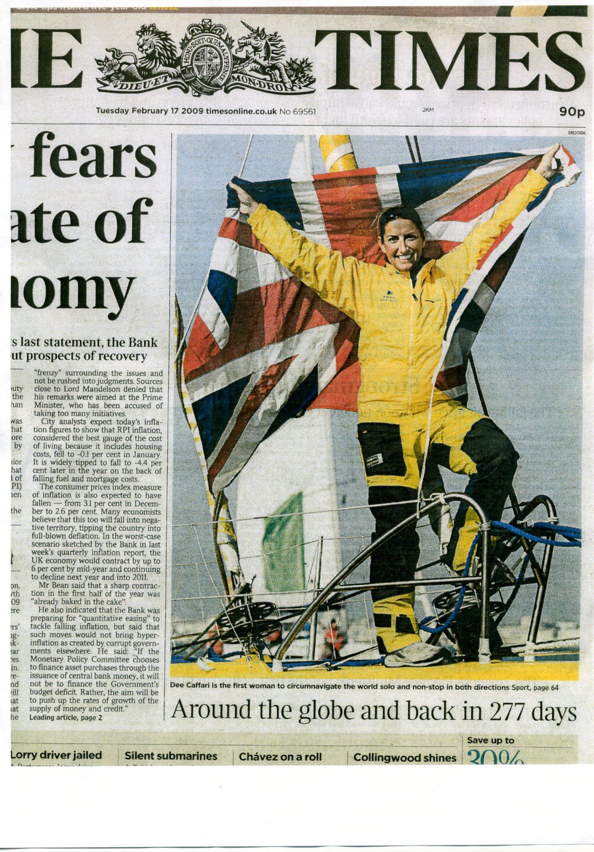 Dee Caffari on Front Page The Times